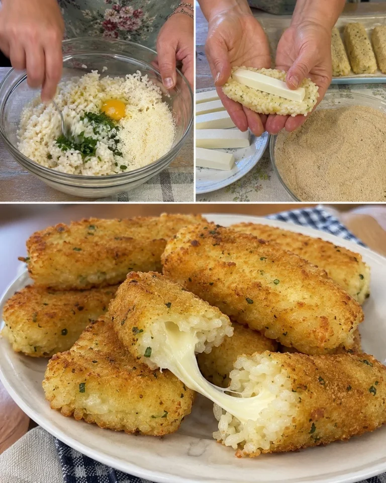 Bastoncini di riso con cuore di mozzarella, piatto appetitoso e croccante.