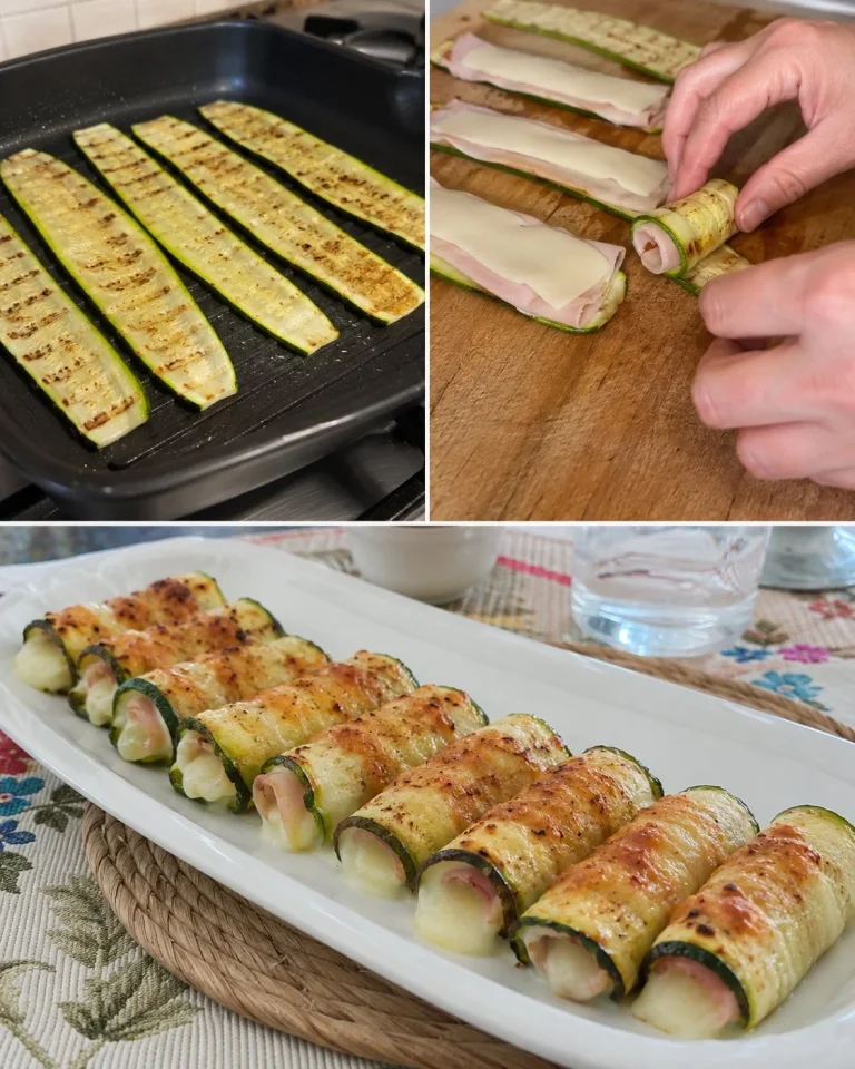 Bastoncini di zucchine avvolti in prosciutto di tacchino prelibati.