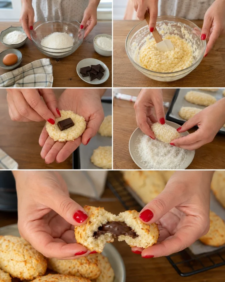 Biscotti al cocco con cuore di cioccolato su un piatto decorativo