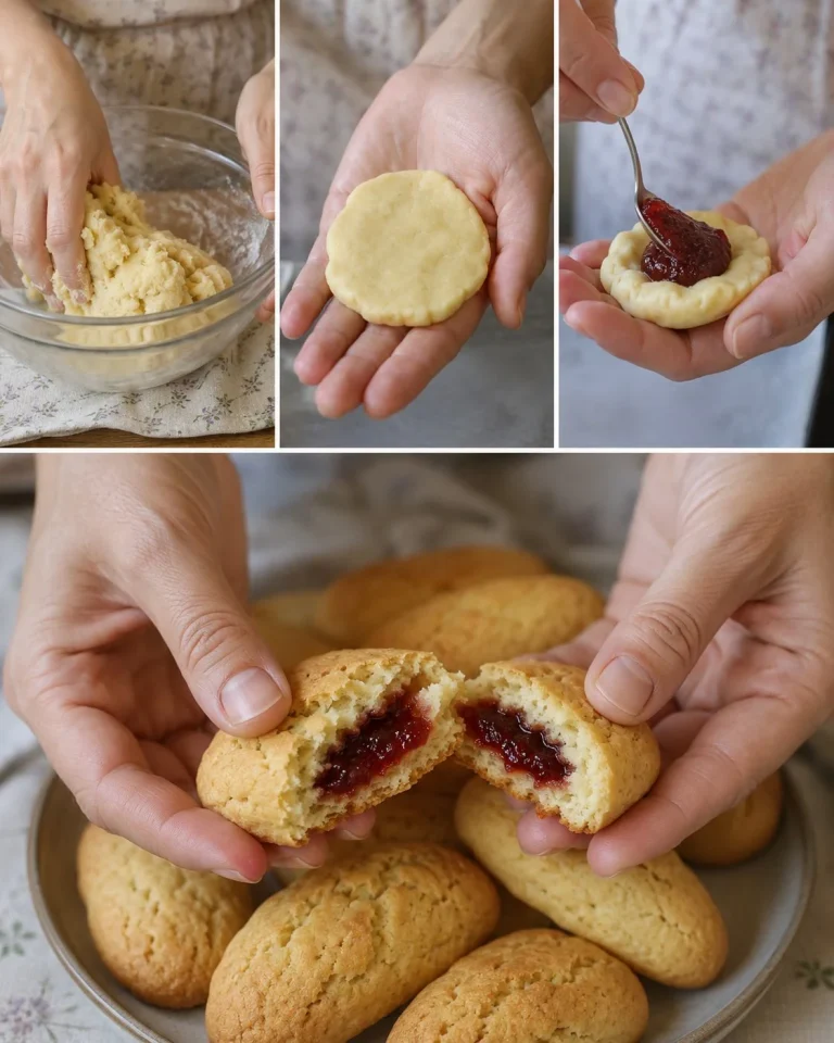 Biscotti allo yogurt ripieni di marmellata su un piatto bianco