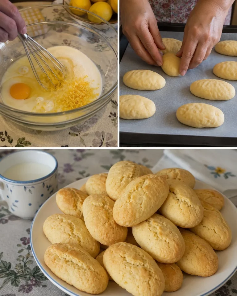 Biscotti morbidi al latte e limone appena sfornati, dolci e profumati