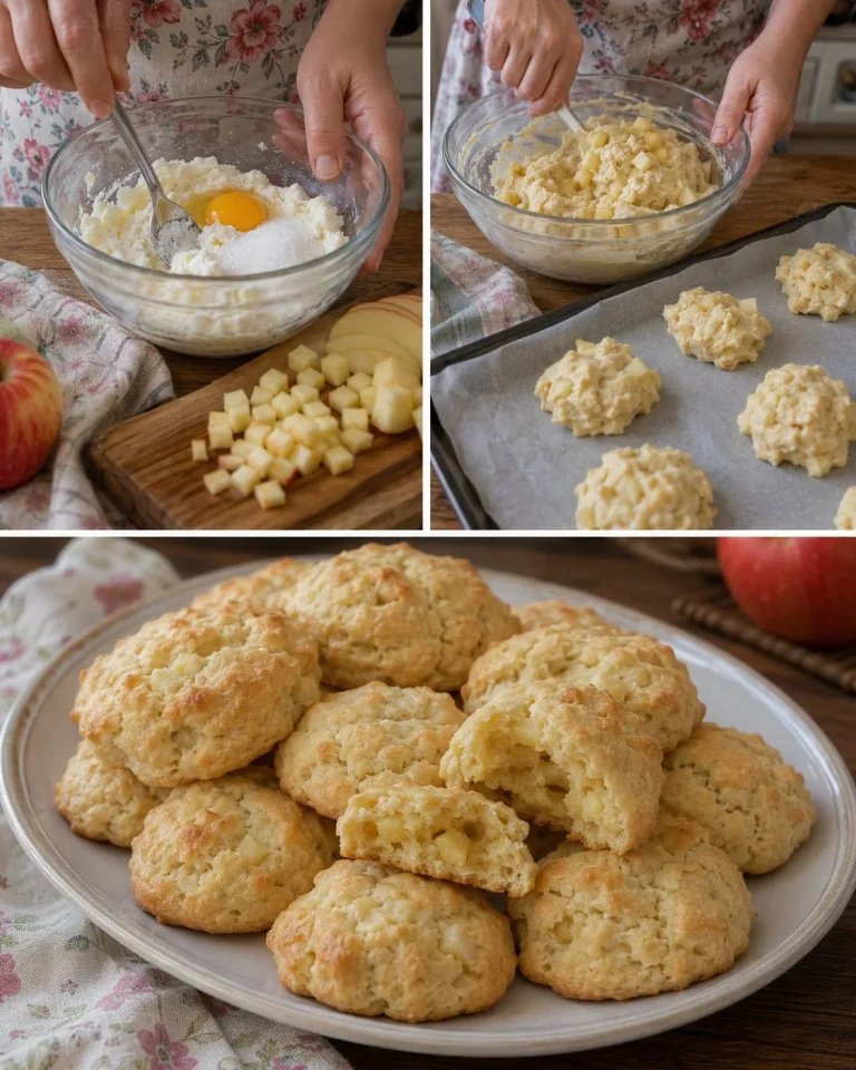 Biscotti morbidi di ricotta e mela appena sfornati su un piatto.