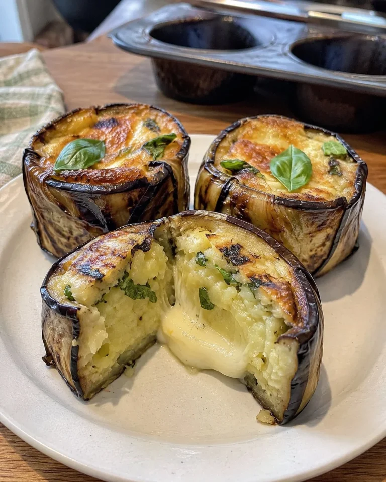 Cestini di melanzane con patate e basilico, piatto tipico italiano