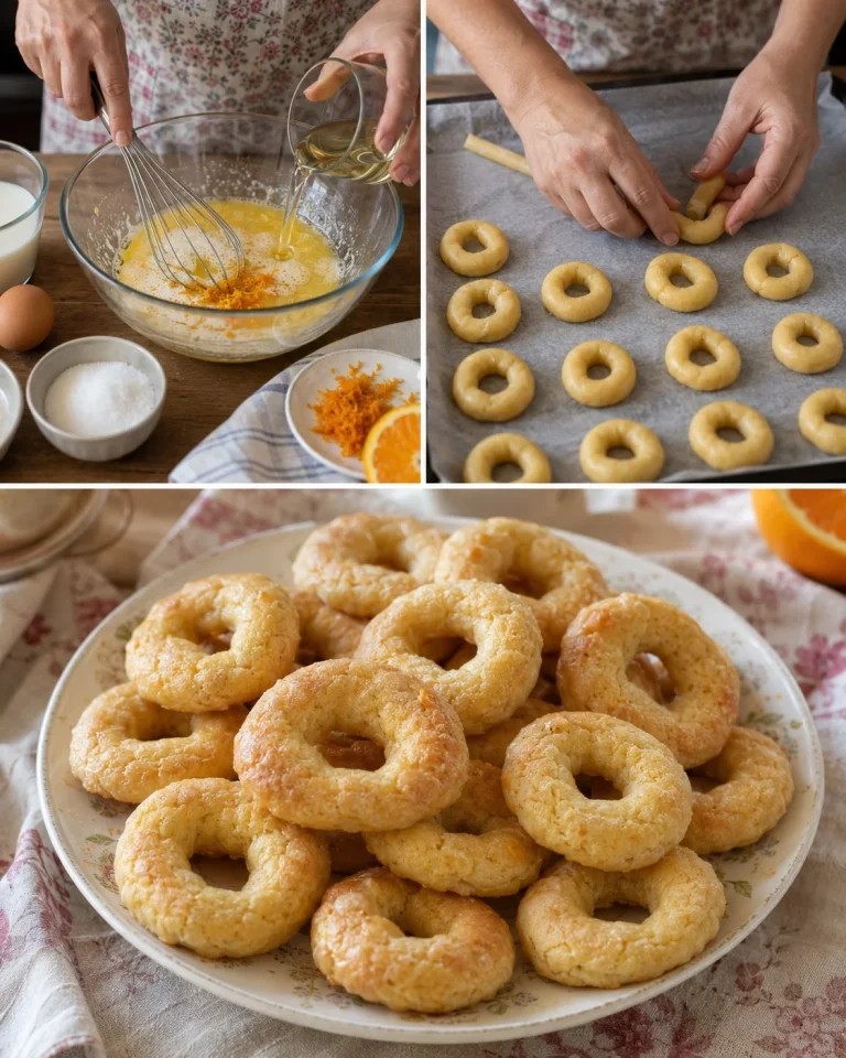 Ciambelline al latte e arancia fresche e deliziose, pronte da gustare.