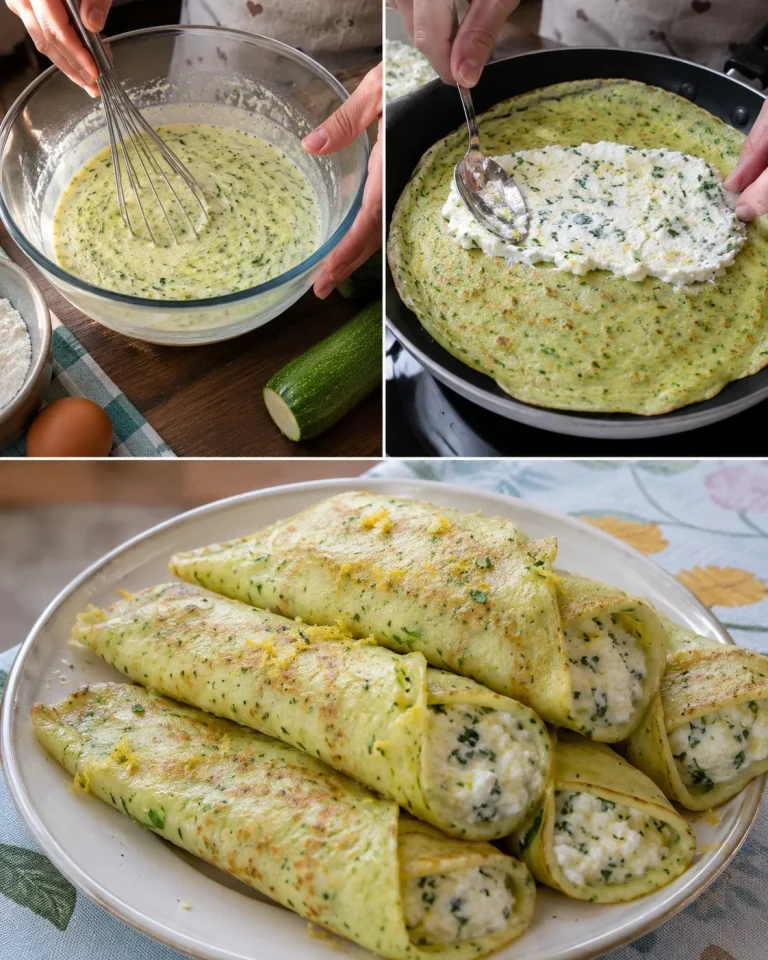 Crespelle di zucchine farcite con ricotta al limone pronte da servire.