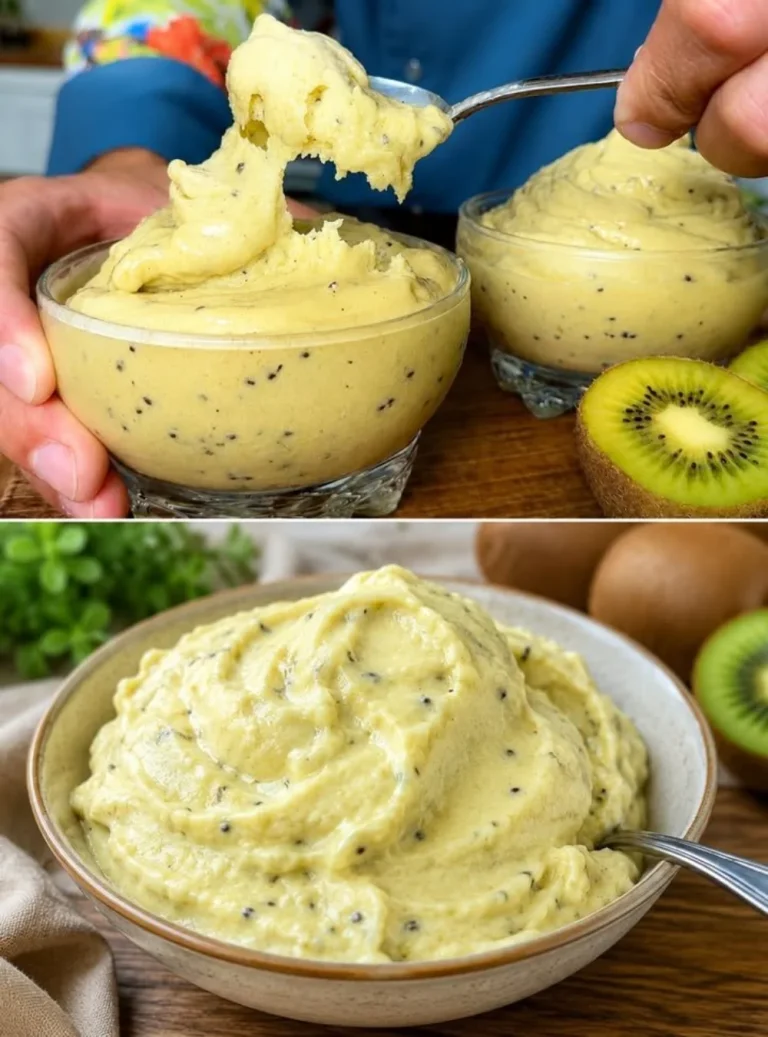 Gelato sano fatto con banana e kiwi, senza zucchero e senza lattosio da preparare in 5 minuti.