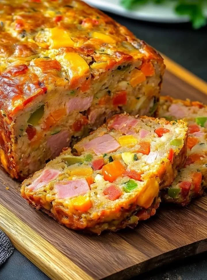Frittata al forno con verdure, prosciutto e formaggio, piatto appetitoso e salutare.