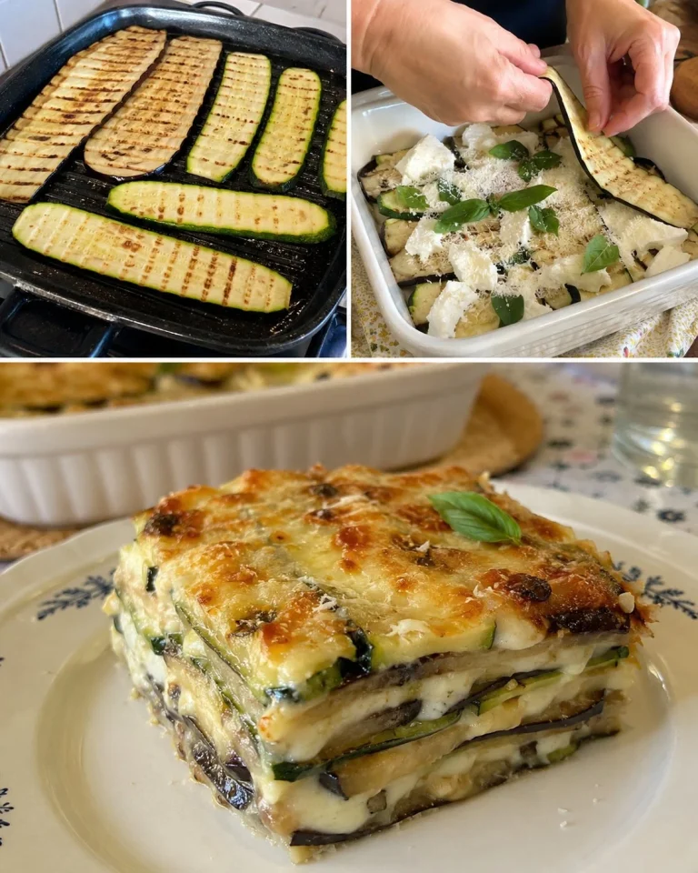 Parmigiana bianca leggera di melanzane e zucchine preparata con ingredienti freschi