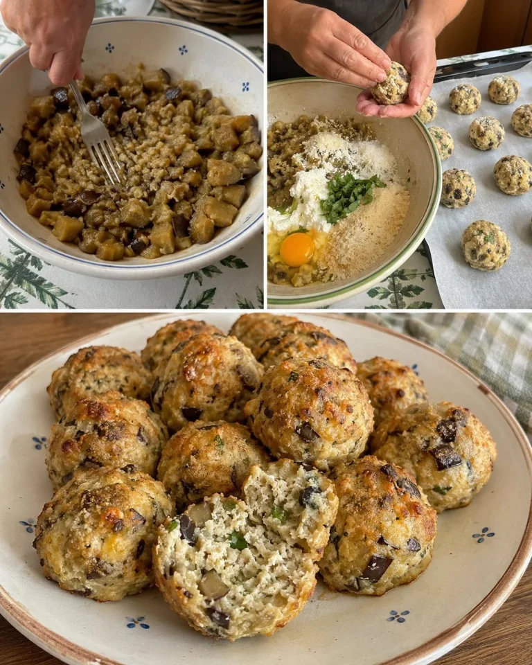 Polpette di melanzane e ricotta al forno su un piatto