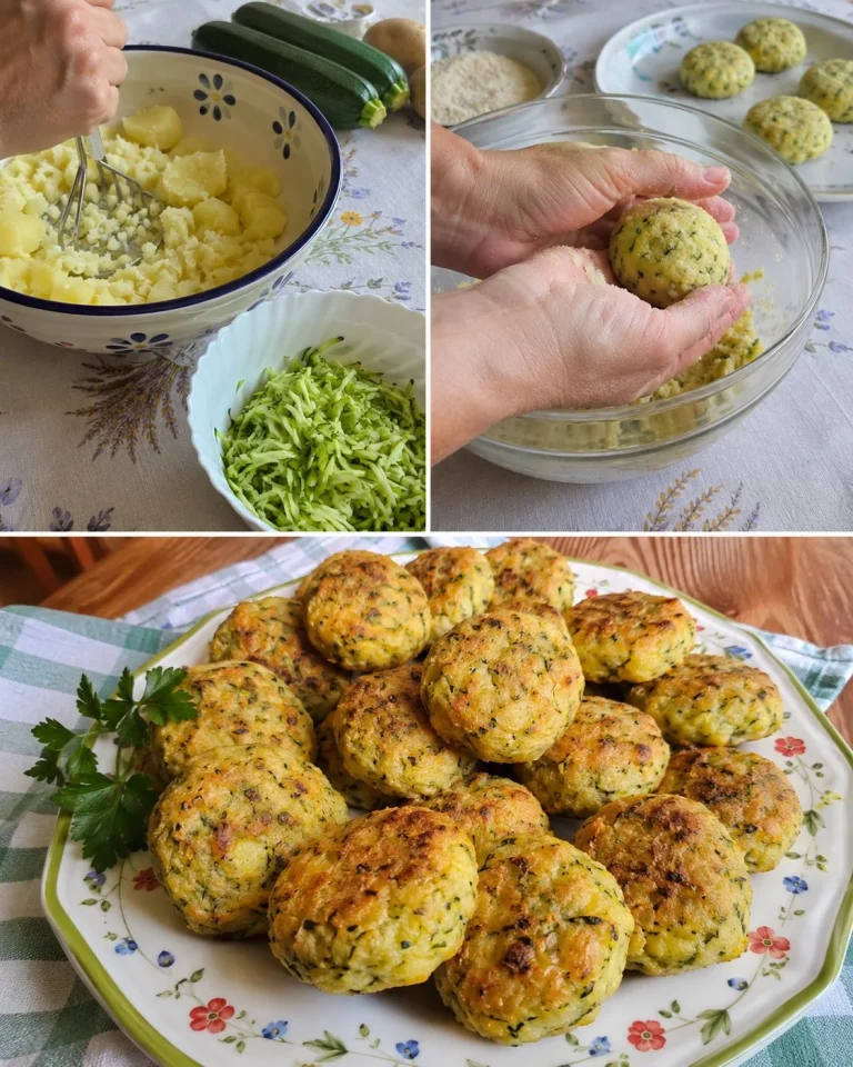 Polpette soffici di zucchine e patate appena cotte e pronte per essere servite.