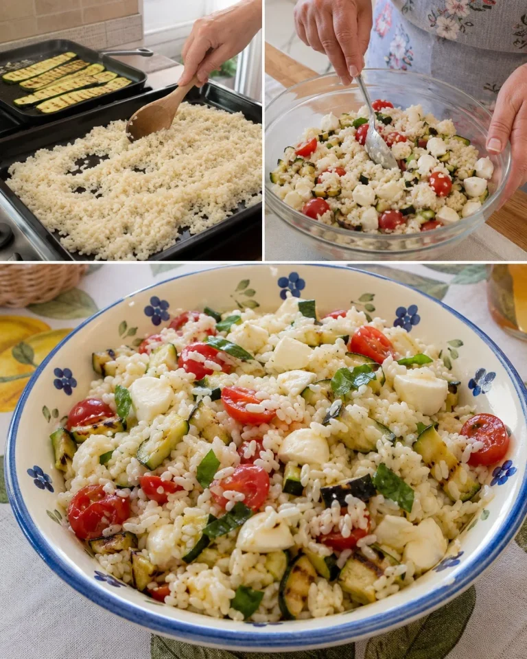 Riso freddo con zucchine grigliate e mozzarella