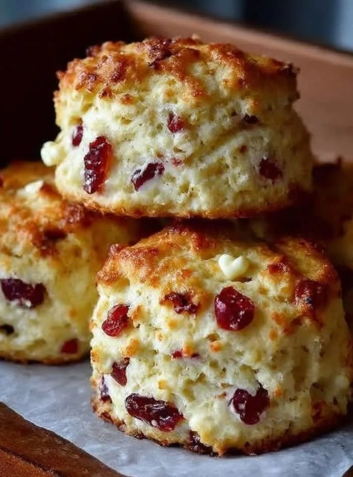 Scones al cranberry e arancia appena sfornati su un piatto decorativo