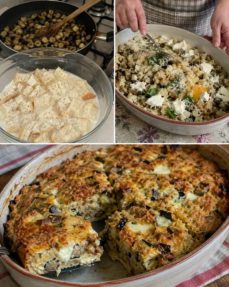 Sformato di melanzane e pane raffermo pronto da servire