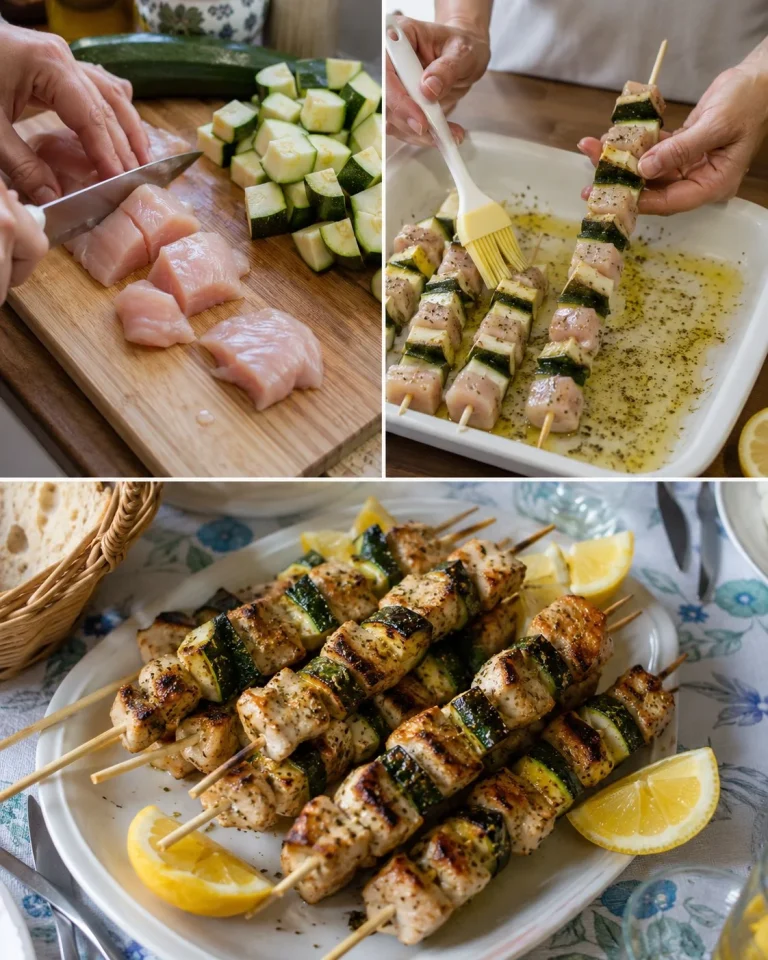 Spiedini di pollo e zucchine al limone pronti per essere serviti