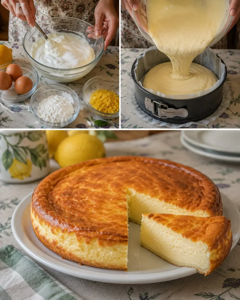 Fetta di torta cremosa allo yogurt e limone senza farina