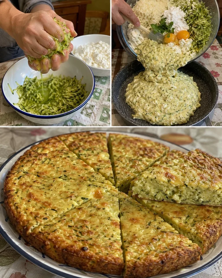 Torta rustica senza sfoglia con zucchine e ricotta appena sfornata