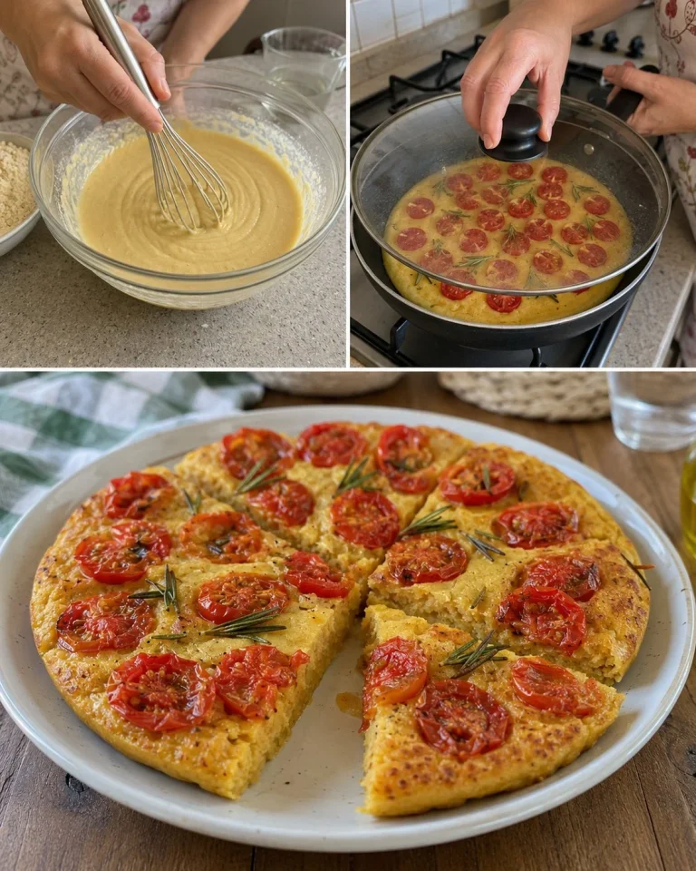 Tortino di ceci e pomodorini cucinato in padella
