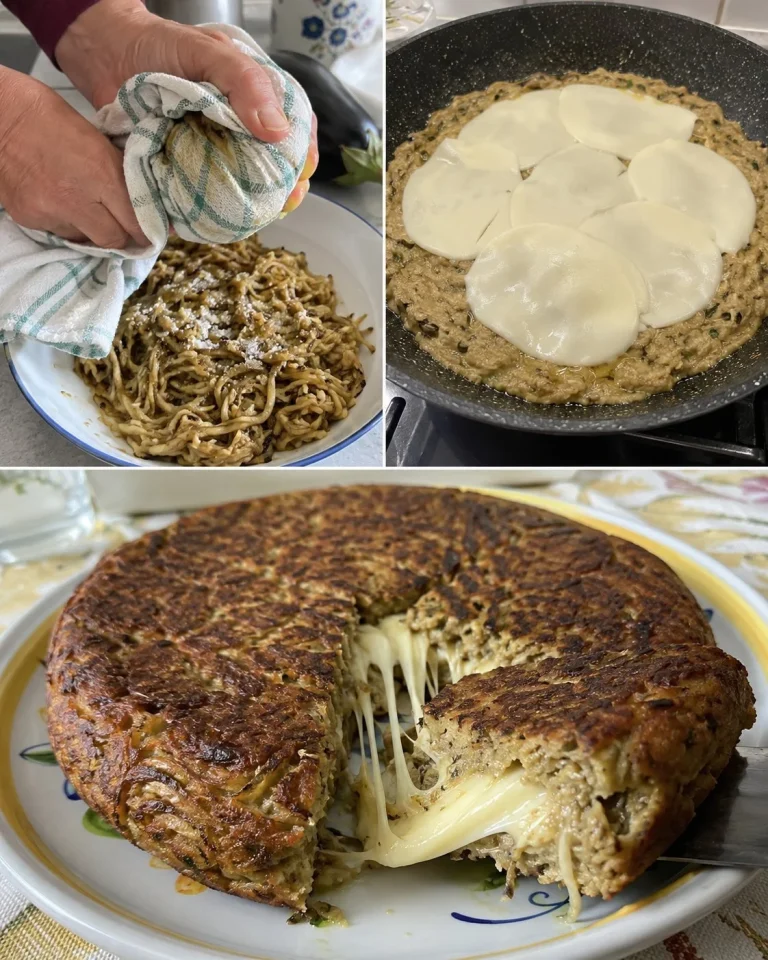 Tortino di melanzane in padella con cuore filante, piatto italiano gustoso