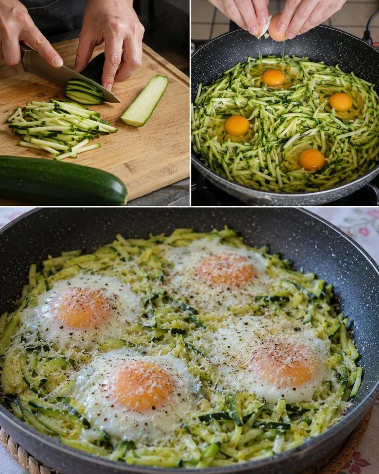 Uova in tegamino servite su un letto di zucchine fresche