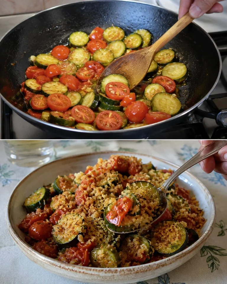 Zucchine alla marinara con mollica croccante pronte da servire