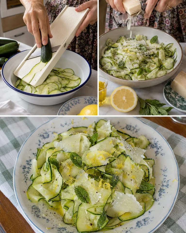 Zucchine crude marinate al limone e pecorino pronte per essere servite