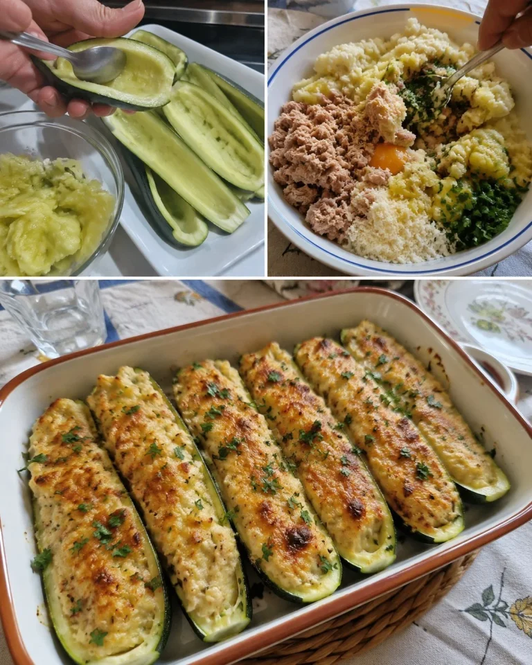 Zucchine ripiene con patate e tonno pronte da servire