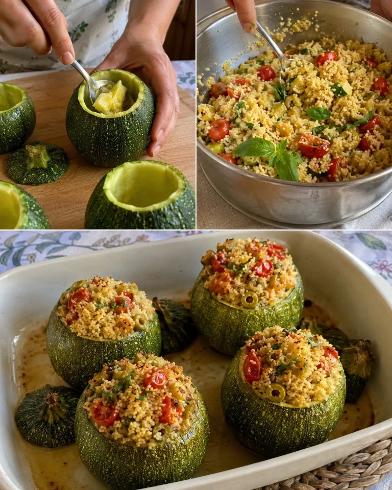 Zucchine tonde ripiene di cous cous mediterraneo pronte per essere servite