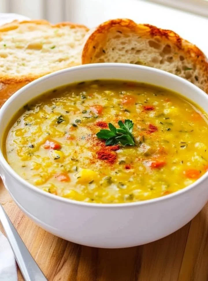 Zuppa di lenticchie e patate servita in una ciotola calda
