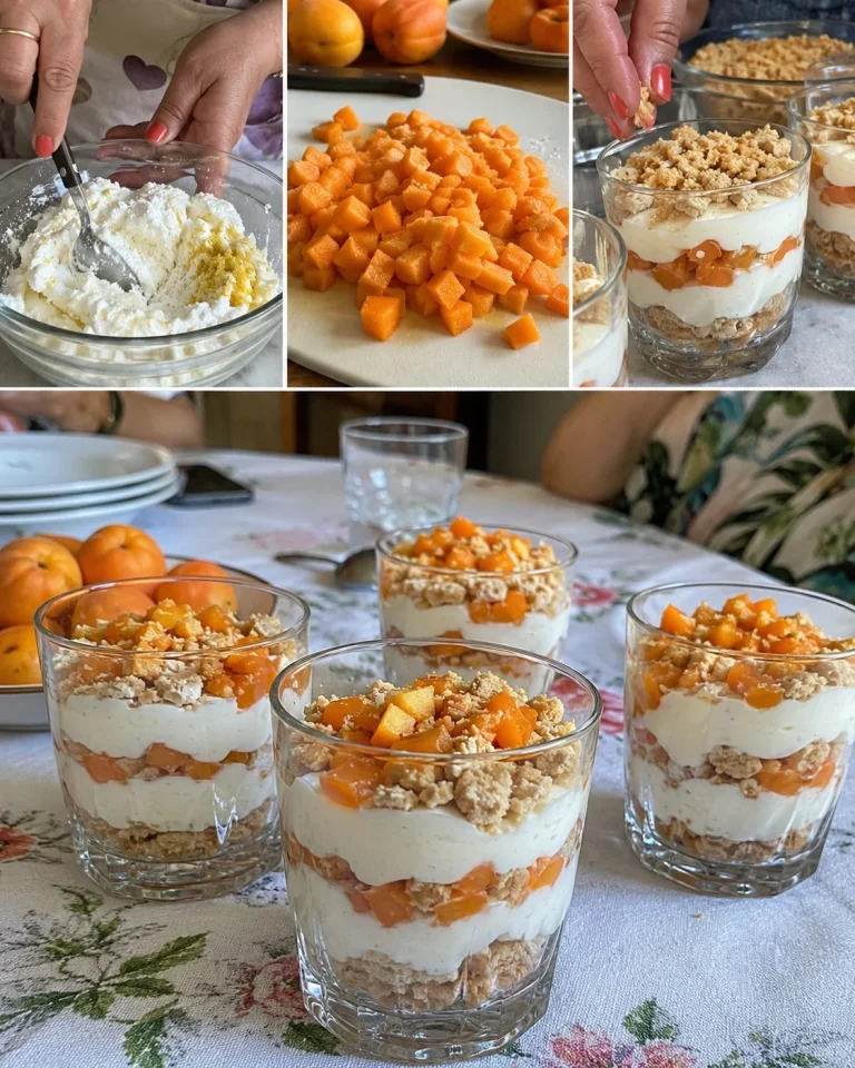 Bicchierini freddi di ricotta al limone e albicocche serviti in coppette