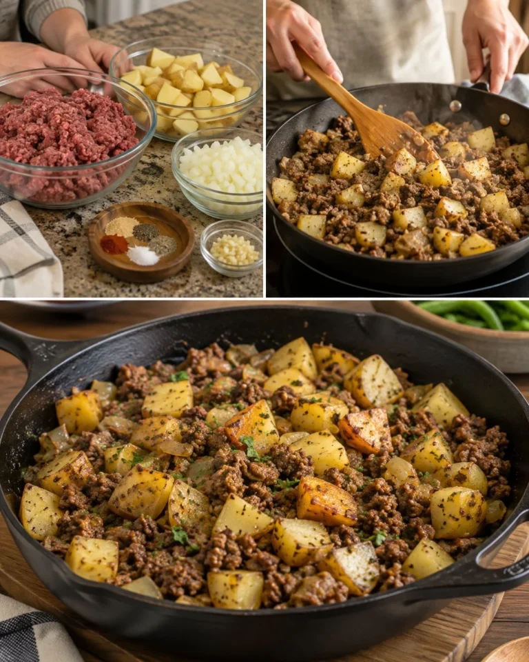 Caserola di manzo e patate pronta per essere servita