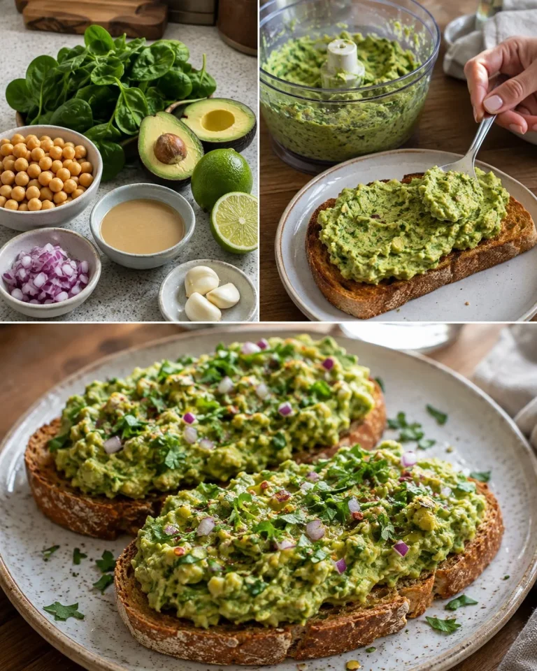 Crema di avocado e ceci servita in ciotola con pane tostato