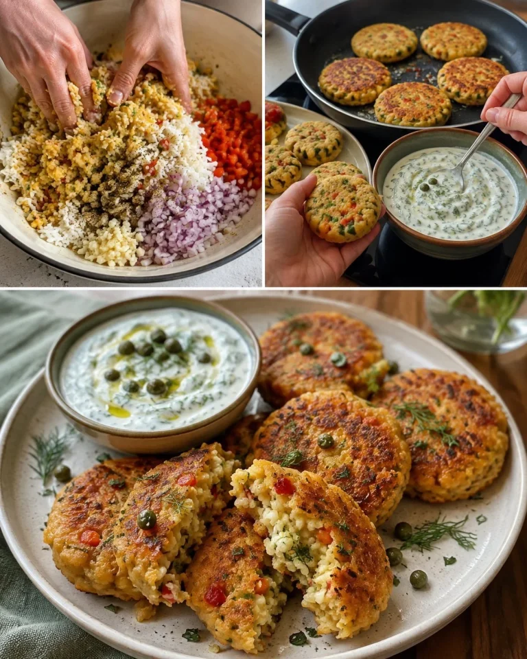 Frittelle di riso e ceci croccanti e dorate su un piatto