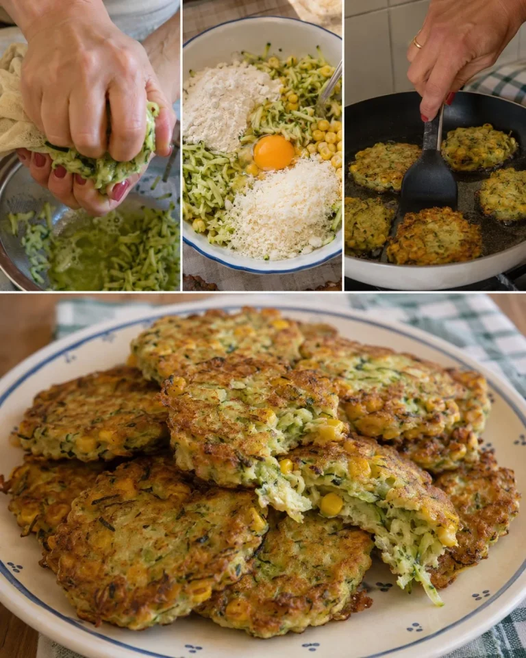 Frittelle di zucchine e mais al parmigiano su un piatto
