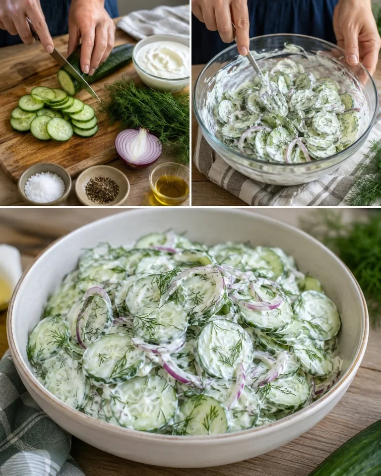 Insalata di cetrioli croccante al limone servita su un piatto elegante.