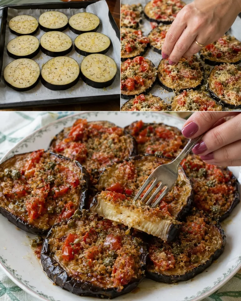 Melanzane al forno con pomodorini, capperi e pecorino