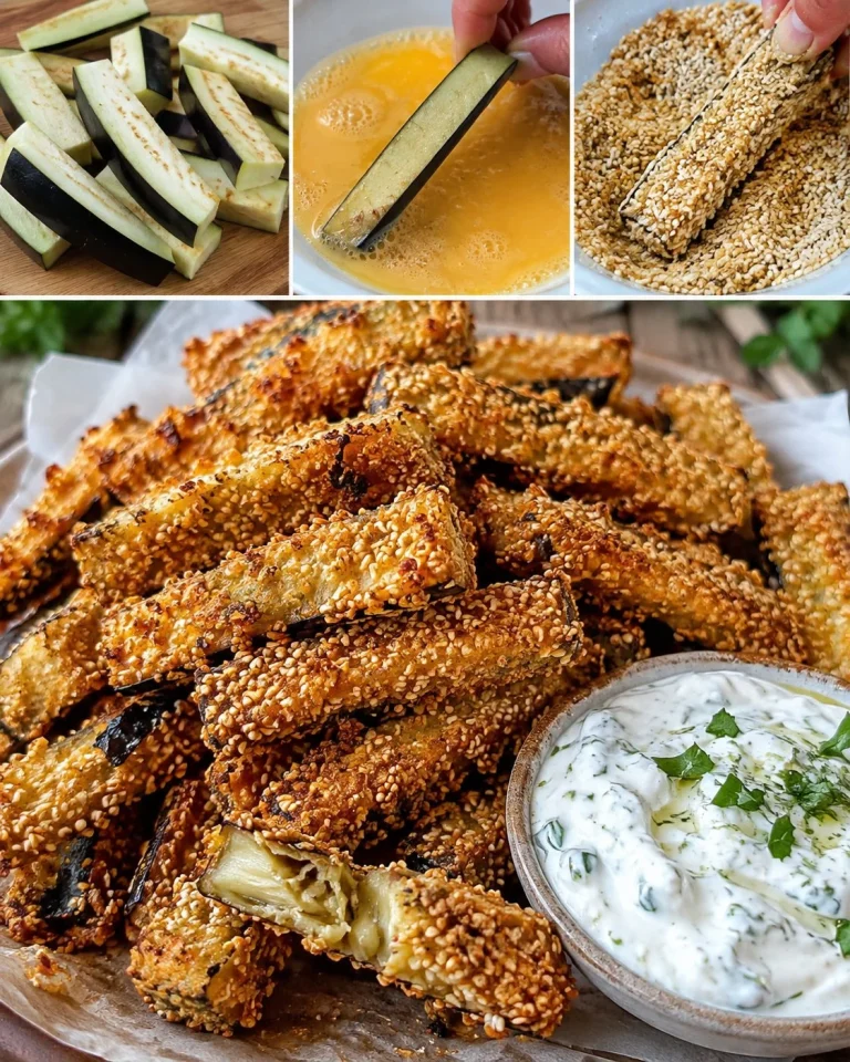 Melanzane croccanti al sesamo servite con salsa allo yogurt
