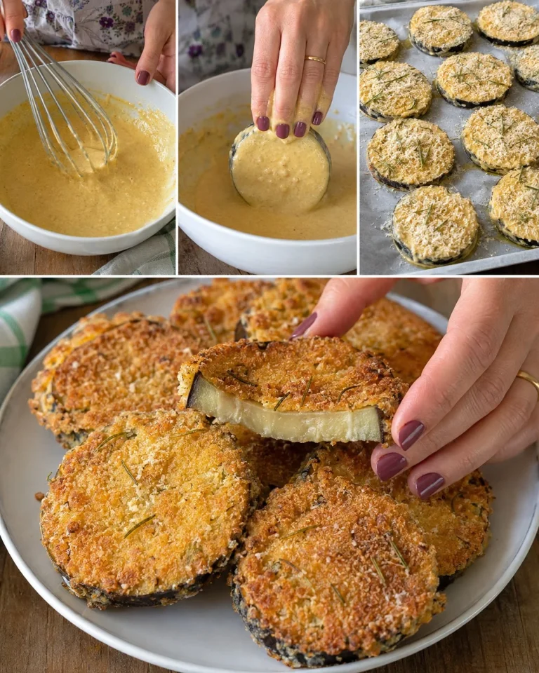 Melanzane croccanti nella crosta di ceci al rosmarino, piatto vegetariano