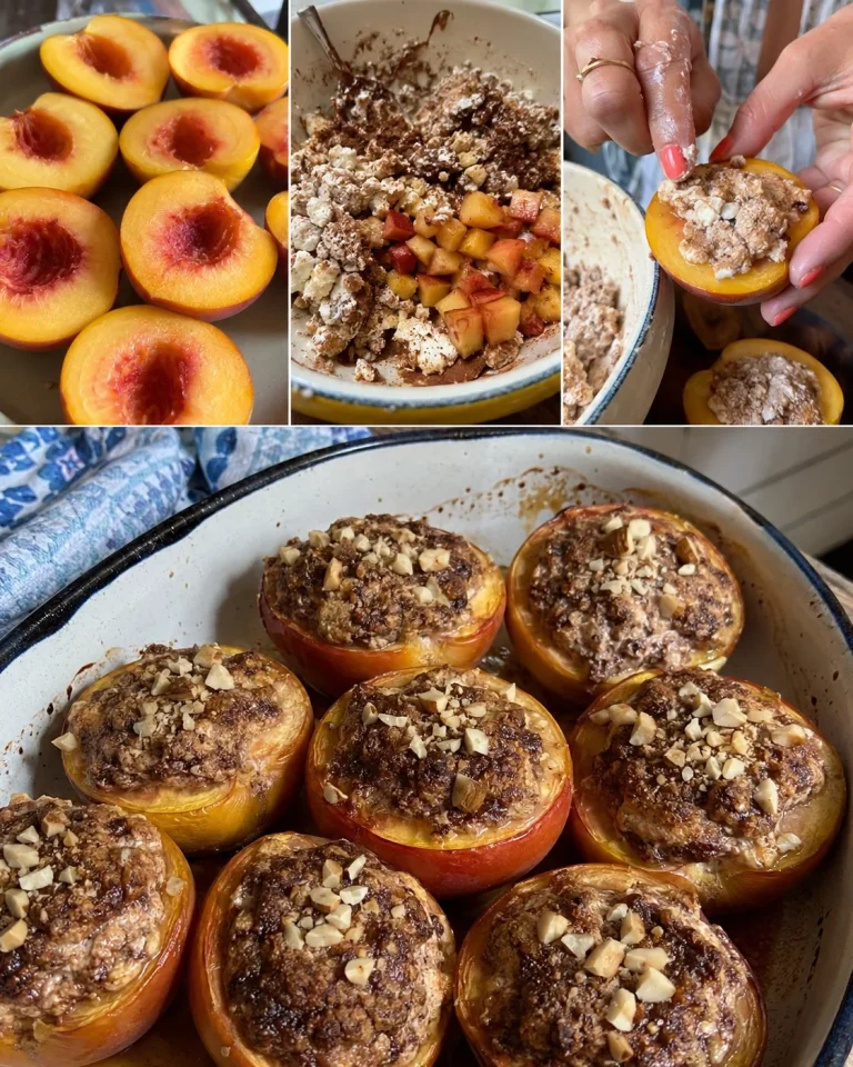 Pesche farcite di ricotta e amaretti al forno, dolce tradizionale italiano