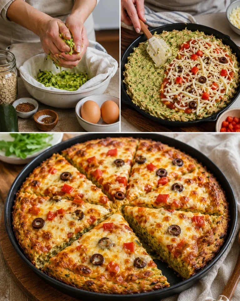 Pizza di zucchine al forno appena sfornata, sana e gustosa.