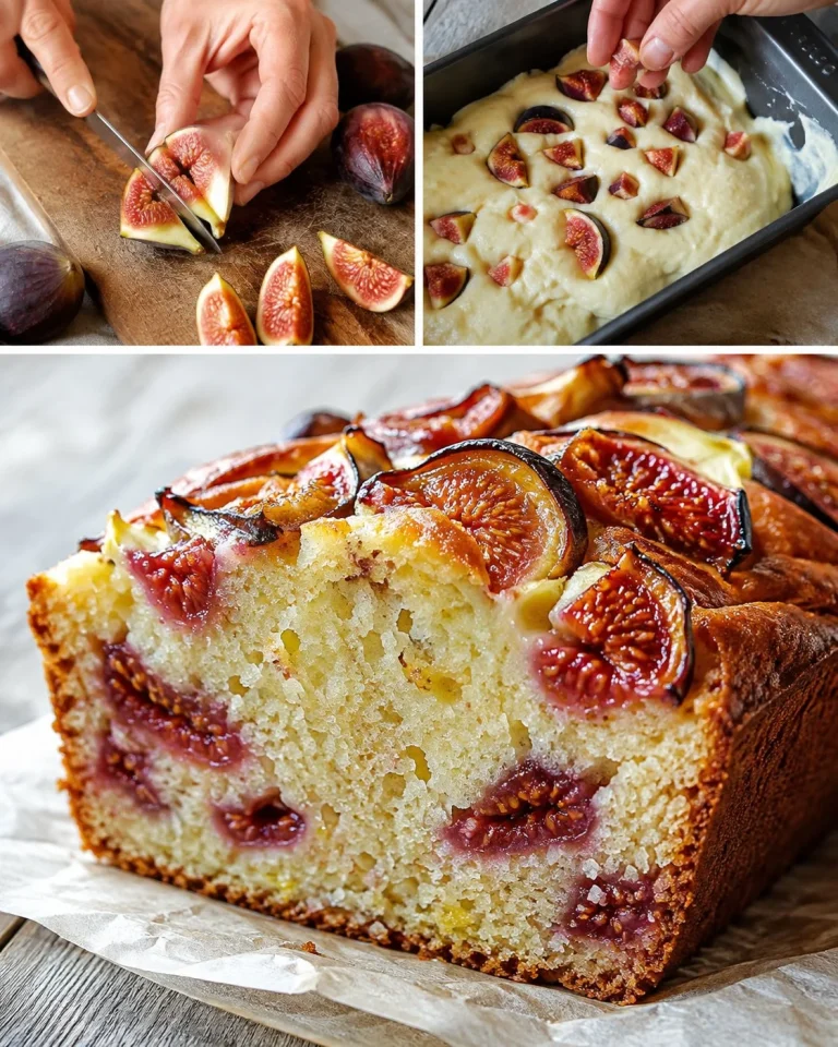 Plumcake allo yogurt con fichi freschi decorato su un piatto
