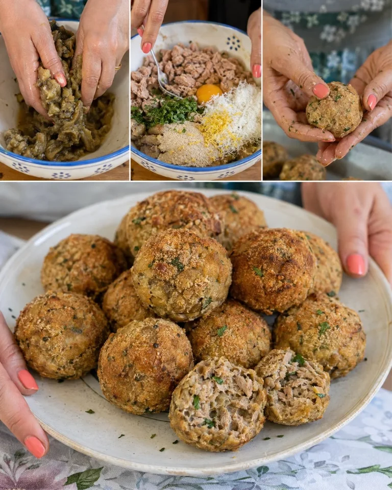 Polpette di melanzane e tonno al limone pronte per essere servite.