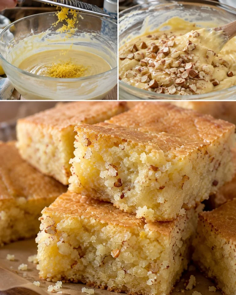 Deliziosi quadrotti al limone e mandorle, dolce fresco e profumato.