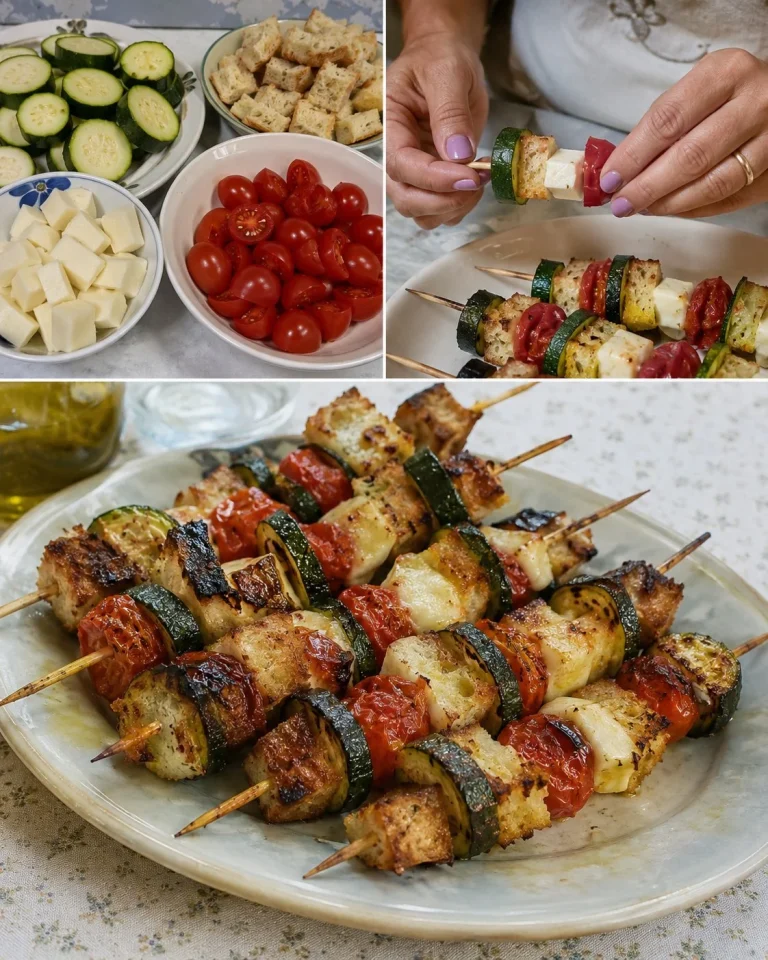 Spiedini di zucchine con pane e scamorza pronti da servire