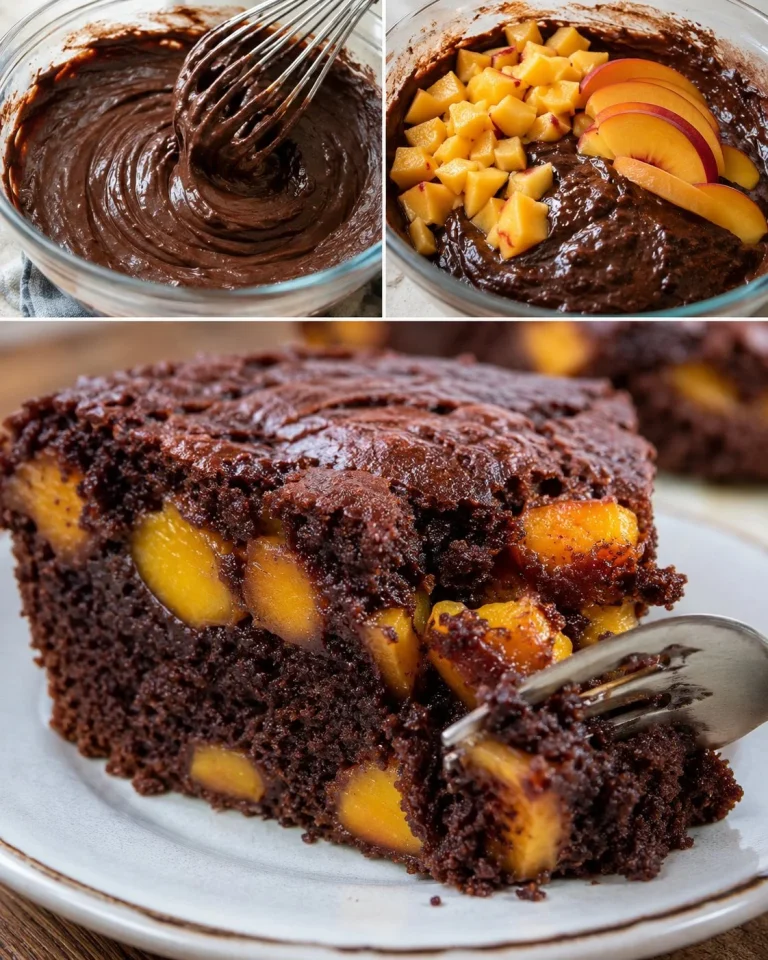Deliziosa torta al cacao con pesche e yogurt, un dolce perfetto per l'estate.