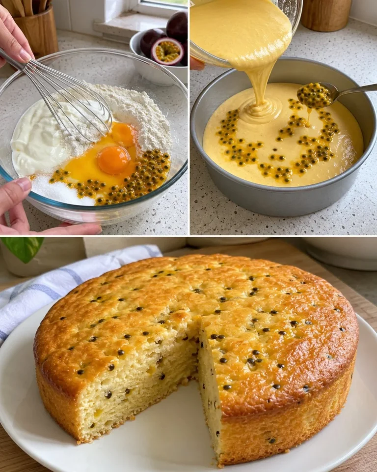 Torta di Budino con Yogurt e Frutto della Passione su un piatto elegante