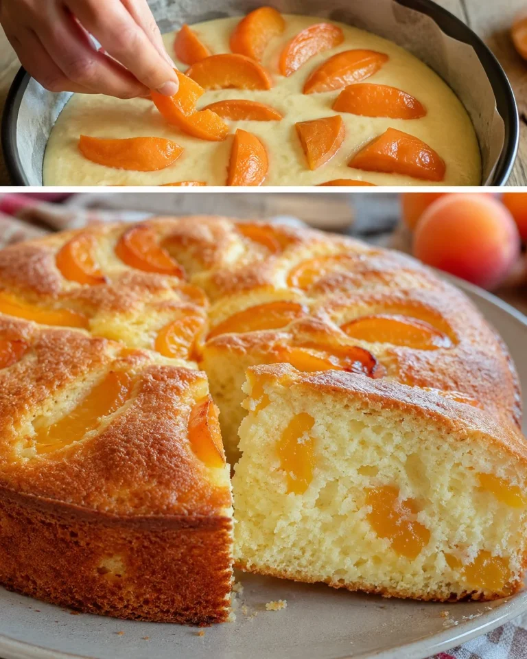 Fetta di torta soffice al latte e albicocche su un piatto