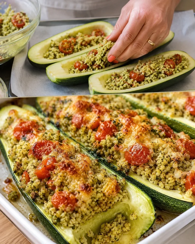 Zucchine ripiene con cous cous, pesto e pomodorini