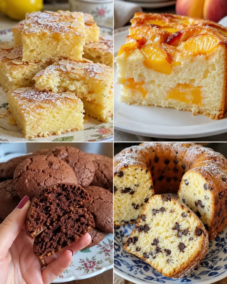 Quattro dolci morbidi alla ricotta su un tavolo da dessert