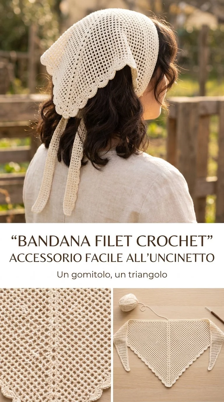 Bandana filet all'uncinetto triangolare facile da realizzare con tutorial.