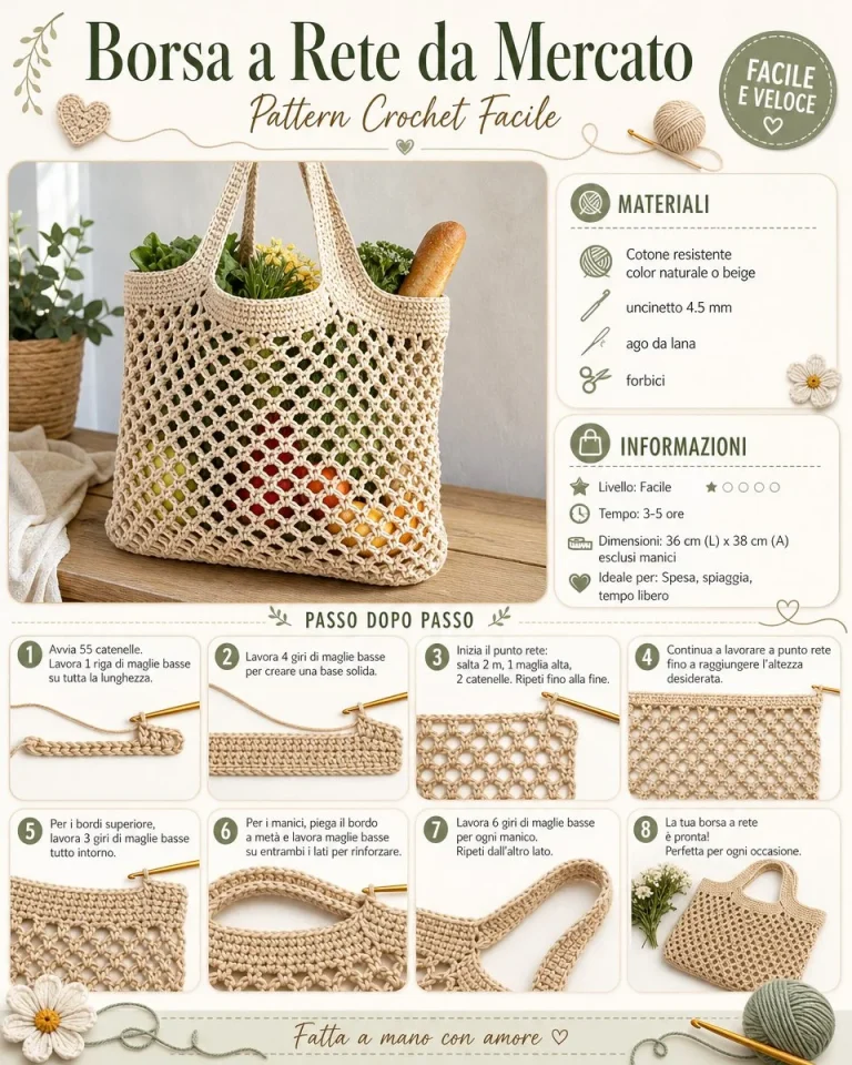Borsa a Rete da Mercato realizzata con crochet facile e capiente
